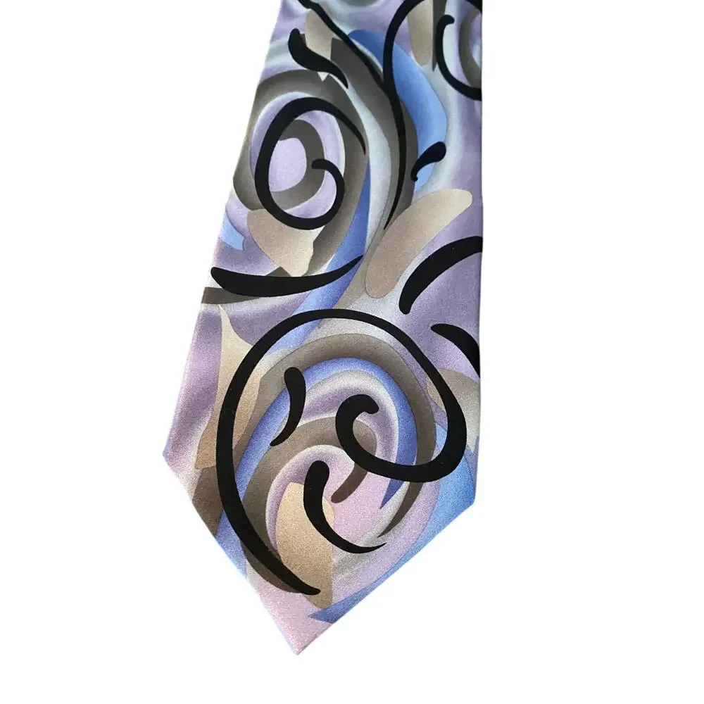 J Garcia Abstract Swirl Neck Tie‎ Purple Gray Artistic Retro Mens Tie